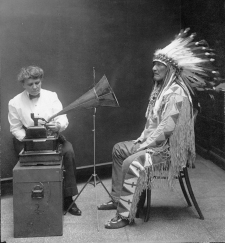 Piegan Indian, Mountain Chief, having his voice recorded