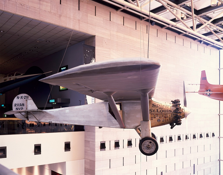 Charles Lindbergh's "Spirit of St Louis" airplane, hanging at the Smithsonian Institution's Air and Space Museum on the National Mall, Washington, D.C.