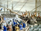 Destruction of tea at Boston Harbor