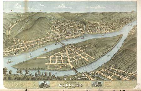 Bird's eye view of the city of Wheeling, West Virginia 1870