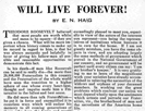 Will live forever by E. N. Haag