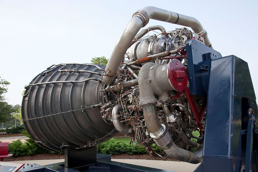 An exhibit of the F-1 engine used in the space shuttle at the George C. Marshall Space Flight Center at Redstone Arsenal, Huntsville, Alabama