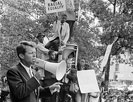 Negro demonstration in Washington, D.C. Justice Dept. Bobby Kennedy speaking to crowd
