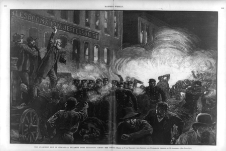 The Anarchist Riot in Chicago - A Dynamite Bomb exploding among the police 