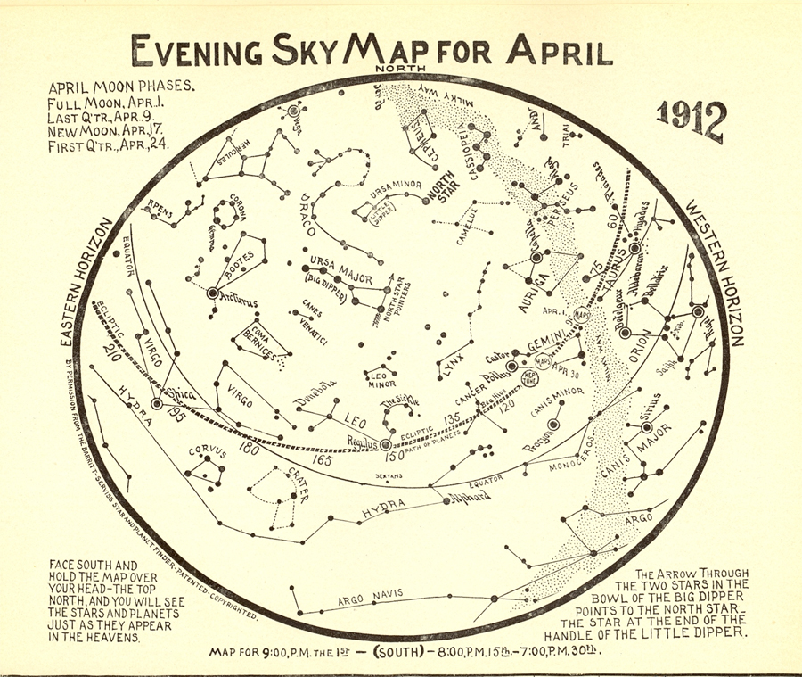 Evening Sky Map for April 1912