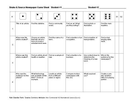 Analyzing Primary Sources: Shake & Source Newspaper Game