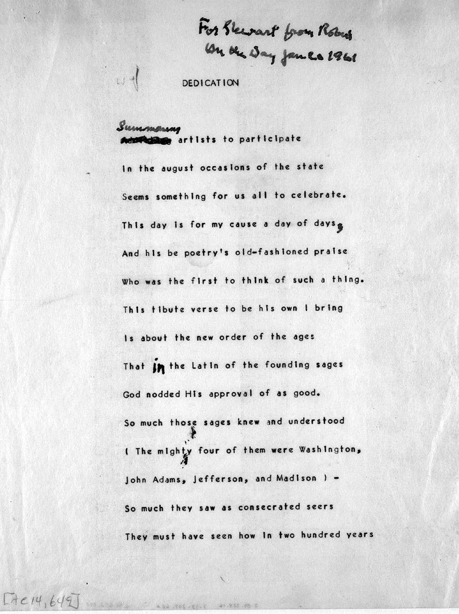 "Dedication," Robert Frost's presidential inaugural poem