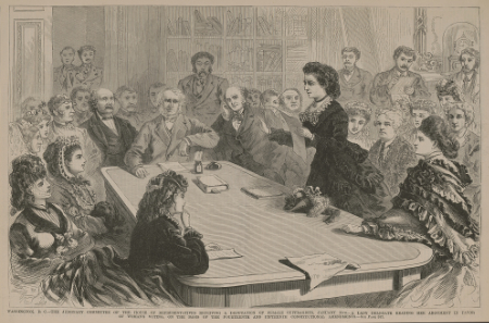Illustration of Victoria Woodhull addressing Congress in 1871