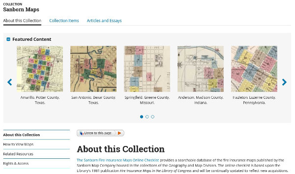 Homepage of the Sanborn Fire Insurance Maps Collection