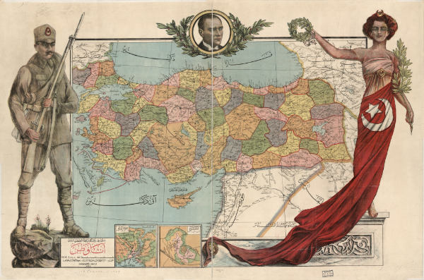 Illustrated map of Turkey shows political and administrative boundaries from 1927